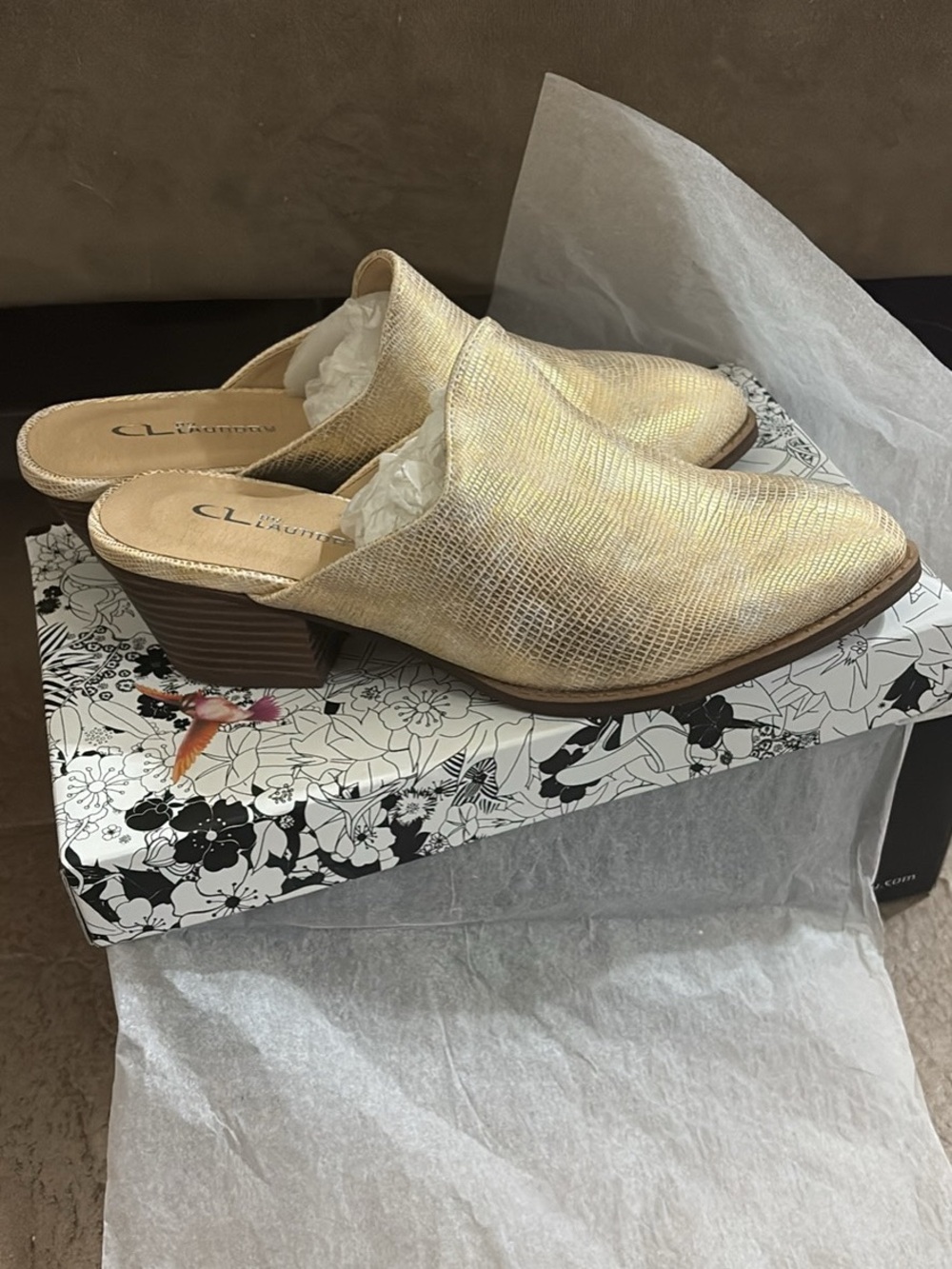 CL by Laundry Metallic Gold Slip-On Mule Heels for Women